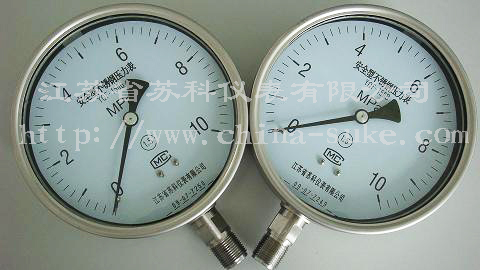 全不(bu)鏽鋼(gang)安全(quan)型壓(ya)力表(biao)